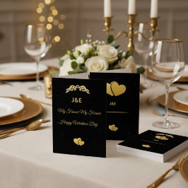Elegant Gold Heart & Black Gradient Personalized V Kaart
