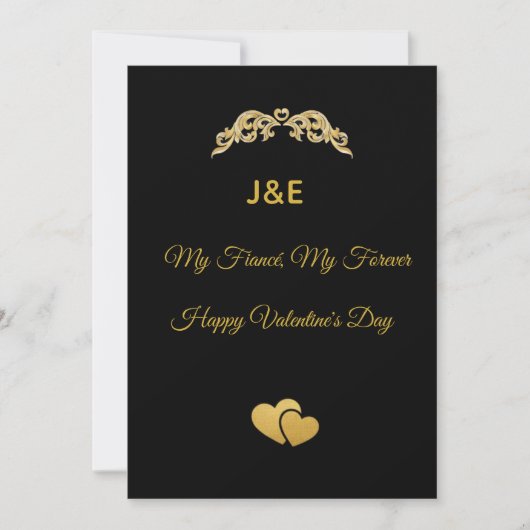 Elegant Gold Heart & Black Gradient Personalized V Kaart (Voorkant)