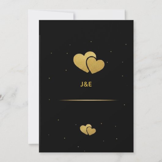 Elegant Gold Heart & Black Gradient Personalized V Kaart (Achterkant)