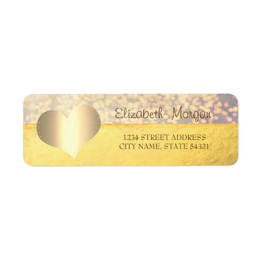 Elegant, Gold Heart, Bokeh-adreslabel Etiket (Voorkant)