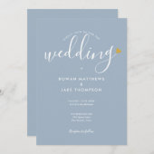 Elegant Gold Heart Dusty Blue Script Weddenschap Kaart (Voorkant / Achterkant)