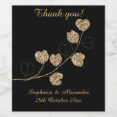 ELEGANT GOLD HEART EUCALYPTUS BLACK WIJN ETIKET (Enkel label)