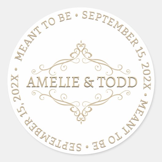 ELEGANT GOLD HEART FILAGREE WEDDING MEENT RONDE STICKER (Voorkant)