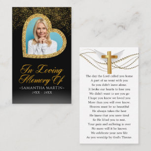 Elegant Gold Heart Foto Funeral Prayer Kaart Visitekaartje