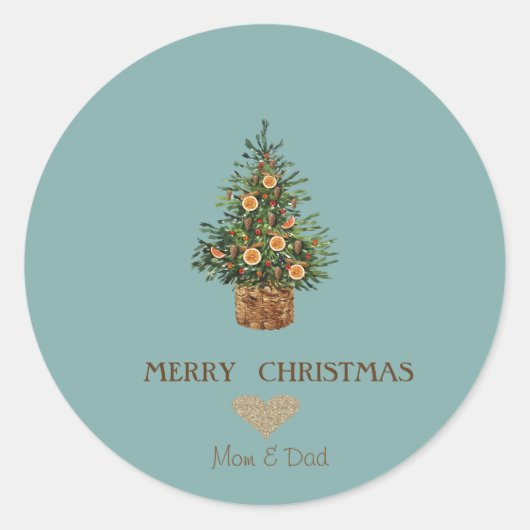 Elegant Gold Heart, kerstboom Oranje Ronde Sticker (Voorkant)