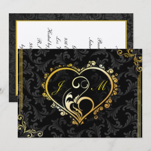Elegant Gold Heart Monogram Bachelorette Party Kaart (Voorkant / Achterkant)