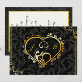 Elegant Gold Heart Monogram Bachelorette Party Kaart