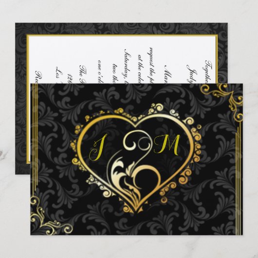 Elegant Gold Heart Monogram Weddenschap Kaart (Voorkant / Achterkant)