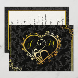 Elegant Gold Heart Monogram Weddenschap Kaart