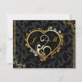 Elegant Gold Heart Monogram Wedding Response Kaart (Voorkant)