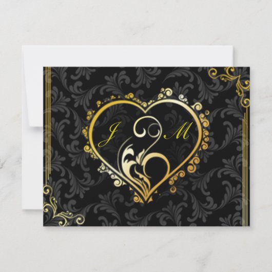 Elegant Gold Heart Monogram Wedding Response Kaart (Voorkant)