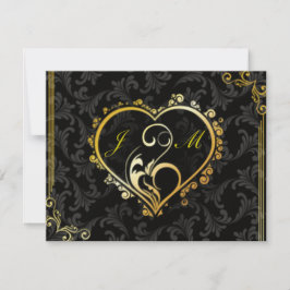Elegant Gold Heart Monogram Wedding Response Kaart