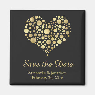 Elegant Gold Heart op Dusty Black Save the Date Magneet