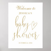 Elegant Gold Heart Script Baby shower Welkomstbord Poster (Voorkant)