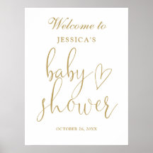 Elegant Gold Heart Script Baby shower Welkomstbord