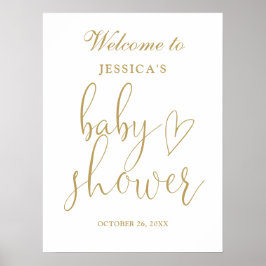Elegant Gold Heart Script Baby shower Welkomstbord Poster