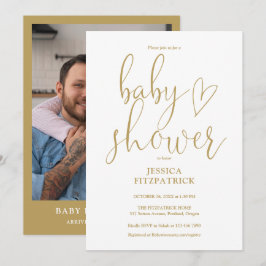 Elegant Gold Heart Script Foto Baby shower Kaart