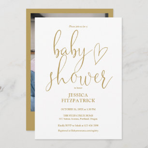 Elegant Gold Heart Script Foto Baby shower Kaart