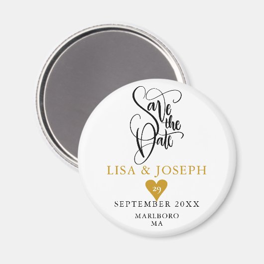 Elegant Gold Heart Sla de datum op Magneet (Voorkant / Achterkant)