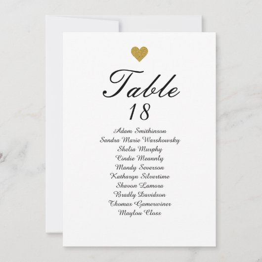 Elegant Gold Heart Table Number Zitkaarten Aankondiging (Voorkant)