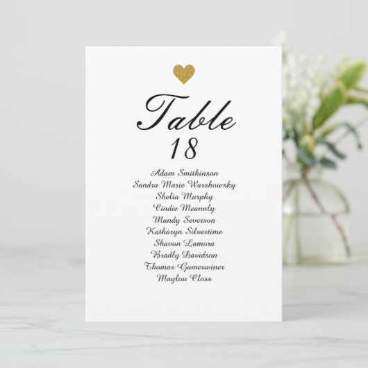 Elegant Gold Heart Table Number Zitkaarten Aankondiging (Staand voorkant)