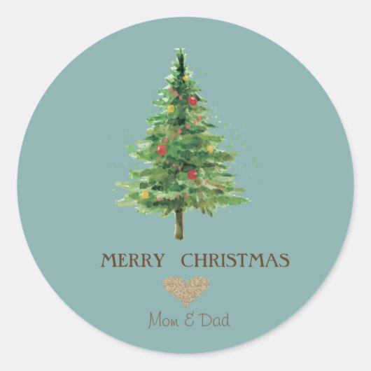 Elegant Gold Heart, Waterverf kerstboom Ronde Sticker (Voorkant)