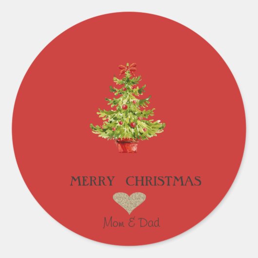 Elegant Gold Heart, Waterverf kerstboom Ronde Sticker (Voorkant)