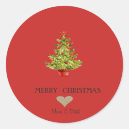Elegant Gold Heart, Waterverf kerstboom Ronde Sticker