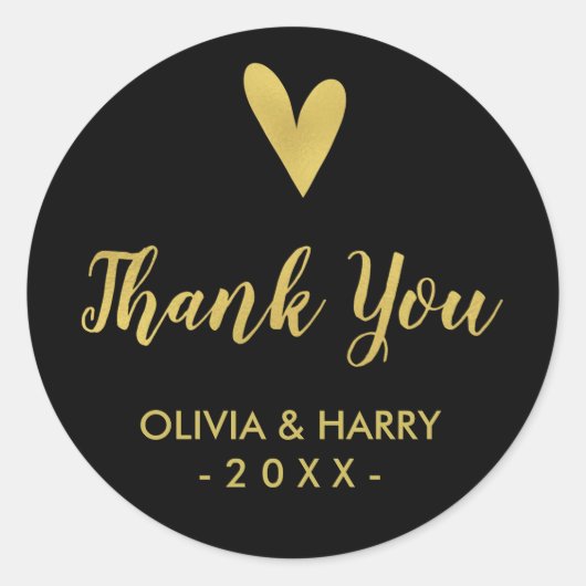 Elegant Gold Heart Wedding Favor Stickers - Black (Voorkant)