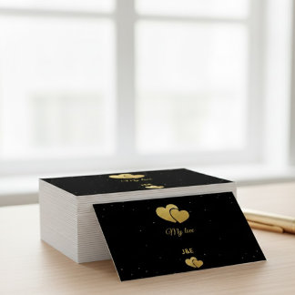 Elegant Gold Hearts Black Minimalist Profile Card Visitekaartje
