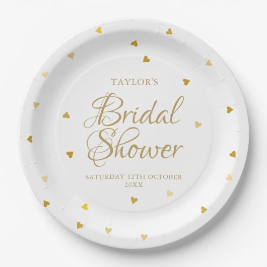 Elegant Gold Hearts Confetti Vrijgezellenfeest Papieren Bordje (Voorkant)