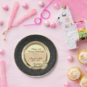 Elegant Gold Hearts Damask 50e bruiloft Anniversar Papieren Bordje (Feest)