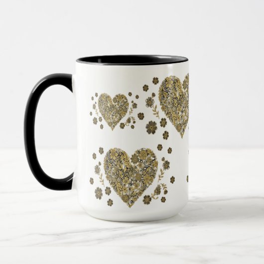 Elegant Gold Hearts & Floral Mug – Romantic Gift Mok (Links)