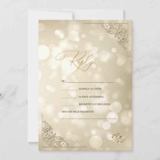 Elegant Gold Hearts Frame Bokeh RSVP   Kaart (Voorkant)