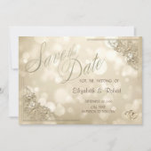 Elegant Gold Hearts Frame Bokeh Save The Date (Voorkant)
