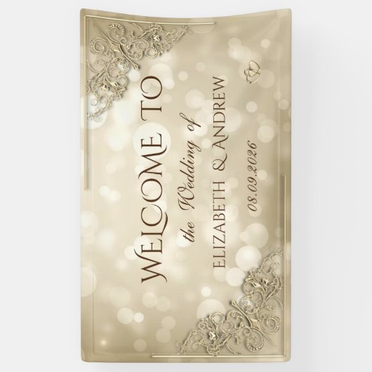 Elegant Gold Hearts Frame Bokeh Spandoek (Verticaal)