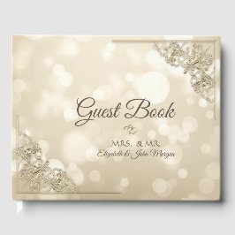 Elegant Gold Hearts Frame Bokeh Wedding Gastenboek