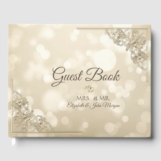 Elegant Gold Hearts Frame Bokeh Wedding Gastenboek (Voorkant)