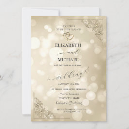 Elegant Gold Hearts Frame Bokeh Wedding Kaart