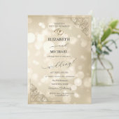 Elegant Gold Hearts Frame Bokeh Wedding Kaart (Staand voorkant)