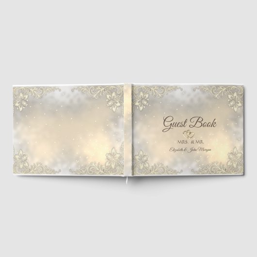 Elegant Gold Hearts Lace Wedding Guest Book Gastenboek (Volledig)