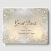 Elegant Gold Hearts Lace Wedding Guest Book Gastenboek (Voorkant)