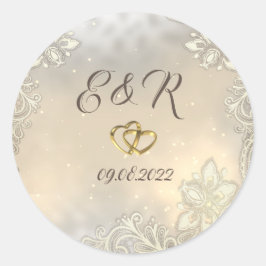 Elegant Gold Hearts Lace Wedding Ronde Sticker