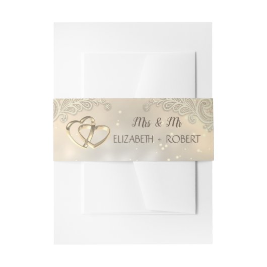 Elegant Gold Hearts Lace Wedding Uitnodigingen Wikkel (Voorkant Voorbeeld)