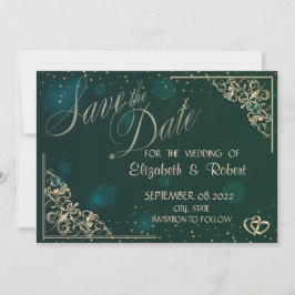 Elegant Gold Hearts Lijst Green Save the Date