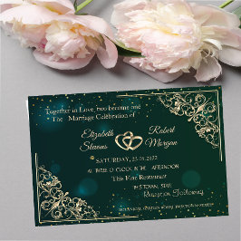 Elegant Gold Hearts Lijst Green Wedding Kaart