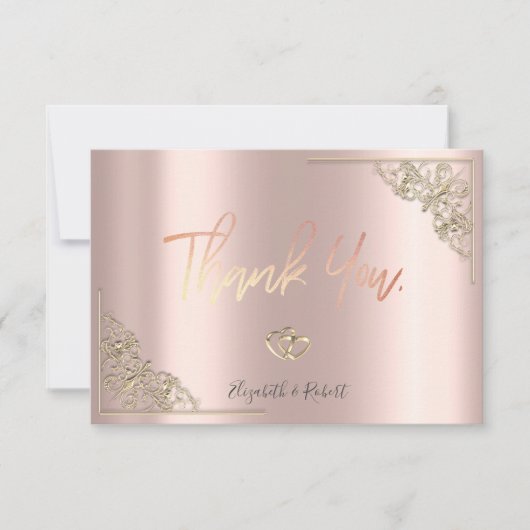 Elegant Gold Hearts Lijst Roos Gold Bedankkaart (Voorkant)