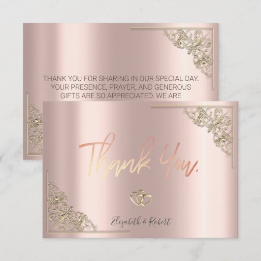 Elegant Gold Hearts Lijst Roos Gold Bedankkaart (Voorkant / Achterkant)