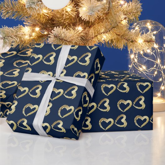 Elegant Gold Hearts op Navy Dark Blue Cadeaupapier (Feestdagen)