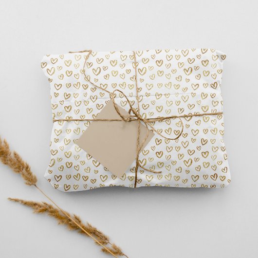 Elegant Gold Hearts Pattern on White Tissuepapier